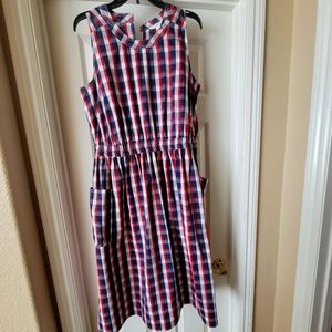 1901 Red Plaid Check Midi Dress